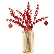 黛莉森手工diy发财果摆件仿真花假花年宵花新年装饰新居乔迁餐桌插花摆 6枝发财果2枝银杏叶