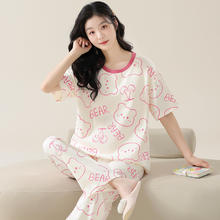 顶瓜瓜 睡衣女夏款纯棉短袖长裤薄款卡通夏季可外穿全棉家居服套装