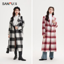 6日20点开始：SANFU 三福 毛呢大衣女 西装领格子长款 487954