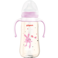 贝亲（Pigeon）ppsu奶瓶 婴儿宽口径彩绘奶瓶带手柄大容量330ml 粉色小兔配L码奶嘴（6个月以上）