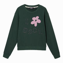 Desigual 宽松版型贴布绣绿色圆领套头女士卫衣