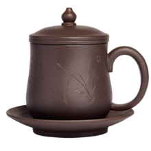 万壶园 紫砂杯泡茶杯带过滤茶水分离水杯子办公室茶具全紫砂手工泡茶器 葫芦四件杯 刻兰