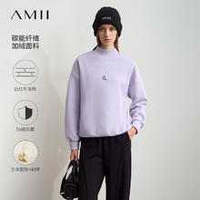 AMII 冬新款 女士小熊装饰加绒卫衣 落肩袖摇粒绒上衣