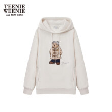 20点开始：Teenie Weenie 小熊 卡通卫衣女连帽抽绳小熊印花上衣 燕麦色