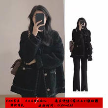 FOURDATRY 黑色仿羊羔毛外套女 秋冬新款宽松百搭加厚小香韩系风感大衣 黑色 M