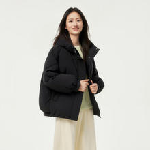 坦博尔 羽绒服女短款宽松时尚连帽防风保暖外套TB233382 黑色 165/88A