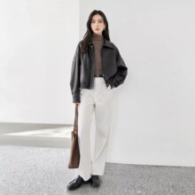 38节：对白 春秋装 软糯PU皮机车服美拉德 女式皮外套