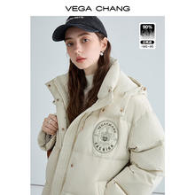 VEGA CHANG 羽绒服女短款2024冬装加厚保暖绣标外套 香槟黄 S