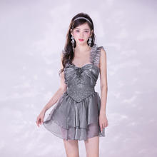 亦美珊 泳衣女2024连体裙式保守显瘦遮肚遮肉大码度假 高级灰 XL