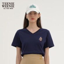 20点：Teenie Weenie 小熊  V领白色短袖T恤女