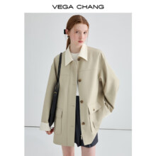 20点：VEGA CHANG 风衣女宽松直通显瘦气质 翻领休闲大衣外套 开心果色