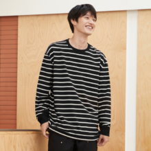 20点：gxg.jeans 男装  长袖条纹T恤男 黑白条 180/XL