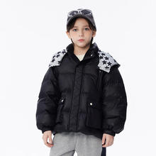 马骑顿 男童冬季潮酷百搭连帽羽绒服 黑色/ 咖啡色