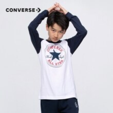 Converse 匡威儿童装男童长袖t恤春秋款纯棉打底衫中大童女孩圆领套头上衣 纯白色-插肩袖-纯棉 120 【120(6)cm】
