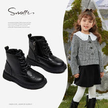 斯纳菲 Snoffy 女童靴子冬季儿童加绒保暖马丁靴中大童舒适公主棉靴 答腊黑29