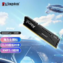 金士顿 FURY Beast超级野兽系列 DDR5 6000MHz 台式机内存 马甲条 黑色 16GB CL30