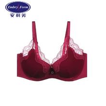 安莉芳 女士薄款大胸显小文胸蕾丝丝绒内衣EB1383 酒红色BGY 70D 32/70D