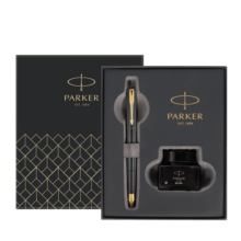 派克（PARKER）钢笔签字笔 学生练字文具套装 威雅XL经典黑金夹墨水笔深灰迷你墨水礼盒