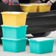 茶花（CHAHUA）塑料收纳箱中号25L有盖整理箱汽车收纳箱车载收纳盒零食收纳箱 黄色【25L*2个装】40.6*34.4*25.2