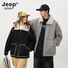 Jeep Spirit吉普888 情侣款皮毛一体复古麂皮绒外套
