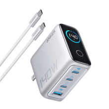 plus:安克 140W屏显充电器套装 氮化镓type-c快充100W  银