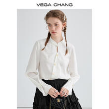 VEGA CHANG 新中式衬衫女2025年春季新款设计感小众提花袢扣长袖衬衣 云锦白 S