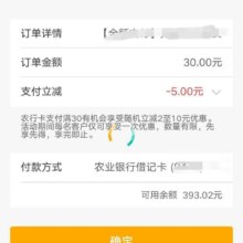 农业银行 2月生活缴费立减费满30立减5元