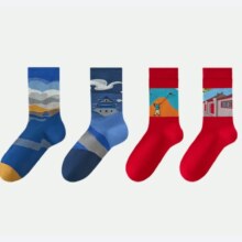 松山棉店 情侣款 国风潮流 中筒袜 4双