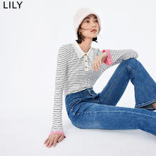LILY 冬女装别致时尚撞色都市通勤款修身POLO针织衫上衣女 601白色 L