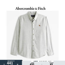 Abercrombie & Fitch 男装24春秋款经典小麋鹿通勤人字纹内搭长袖衬衫KI125-4326 浅灰色 XS (170/84A)