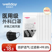 维德 一次性医用外科口罩挂耳式三层无菌级防病毒细菌秋冬季透气防风 黑色100只