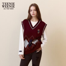 20点：Teenie Weenie 小熊 春装学院风菱形格毛衣背心