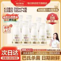 每日鲜语 SHINY MEADOW 鲜牛奶4.0蛋白250ml*4瓶+185ml*4瓶低温奶巴氏杀菌生牛乳