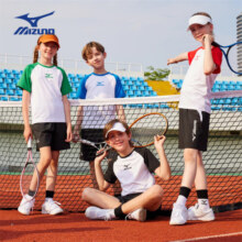美津浓（MIZUNO）儿童运动套装男女同款2024夏季新款运动T恤休闲短裤 黑白 TZ24230273 120cm (建议身高115-125cm)