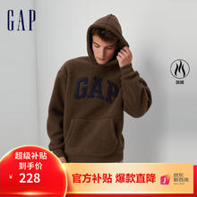 Gap 男女装秋冬LOGO仿羊羔绒落肩袖卫衣美式休闲保暖连帽衫807084 深棕色