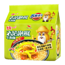88VIP：统一 100方便面 老坛泡椒牛肉面 104g*5袋