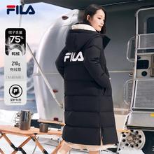 百亿补贴：FILA 女子羽绒服秋冬加厚连帽拉链长款防泼水防污保暖外套女