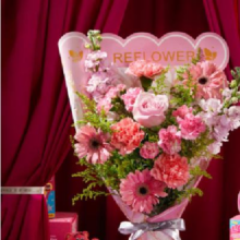 Reflower 花点时间  214情人节礼物洛神弗洛伊德玫瑰花束  甜蜜之吻 粉色设计花束 2月13日-14日  区间收花