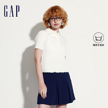 Gap 女装罗纹高弹花边polo领短袖针织衫 T465241