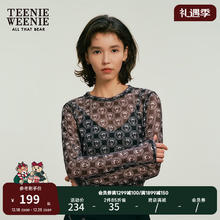 TEENIE WEENIE 小熊2024年早春网纱满印打底衣贴身长袖T恤女装 黑色 155/XS