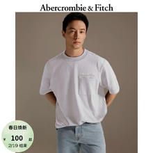 Abercrombie & Fitch 男装女装情侣装24夏款美式复古LOGO圆领短袖T恤KI123-4044 浅灰色