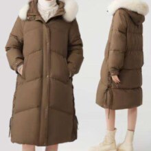20点开始：秋水伊人 狐狸毛领加厚中长款羽绒服女 咖啡 623412M150734z