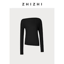致知 女士全羊毛斜肩T恤 ZZ2ESWT9041