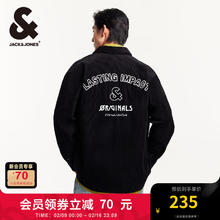 杰克琼斯 春秋时尚字母刺绣翻领纽扣衬衫 黑色