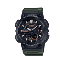 卡西欧（CASIO）大众指针系列 时尚防水数字双显运动休闲男表 AEQ-110W-3AVDF
