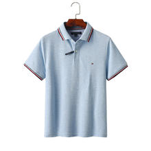TOMMY HILFIGER 美国TOMMY HILFIGER汤米polo衫男棉短袖休闲翻领夏 天蓝色带边 常规