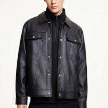 Jack & Jones 杰克琼斯 男士PU皮翻领休闲夹克