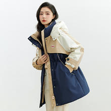 YAYA 女士羽绒服中长款时尚拼色设计休闲收腰显瘦保暖羽绒外套女
