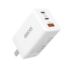 GEEXS 氮化镓67W三口USB-A/USB-C快充大功率支持iPhone16/15 vivo/华为/小米笔记本电脑 白色