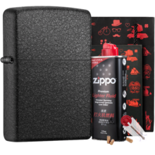 ZIPPO打火机之宝防风煤油 黑裂漆 生日礼物男士送老公送男友 含油套装
